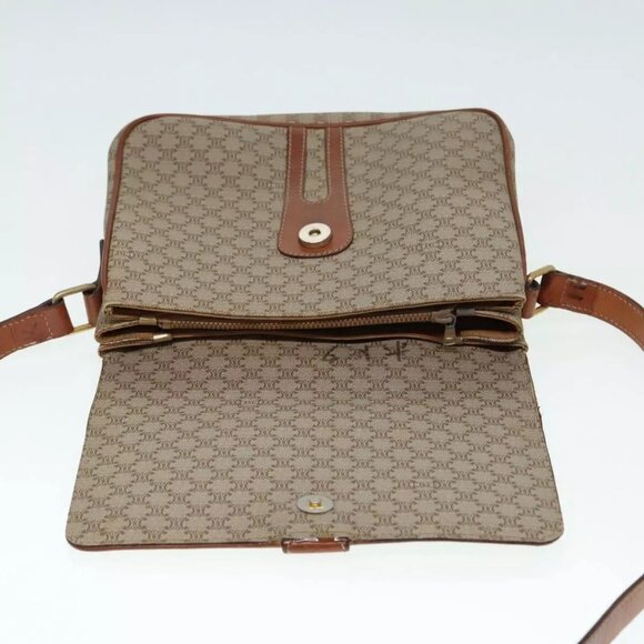 CELINE Macadam Canvas Shoulder Bag PVC Leather Beige Auth - Picture 9 of 16